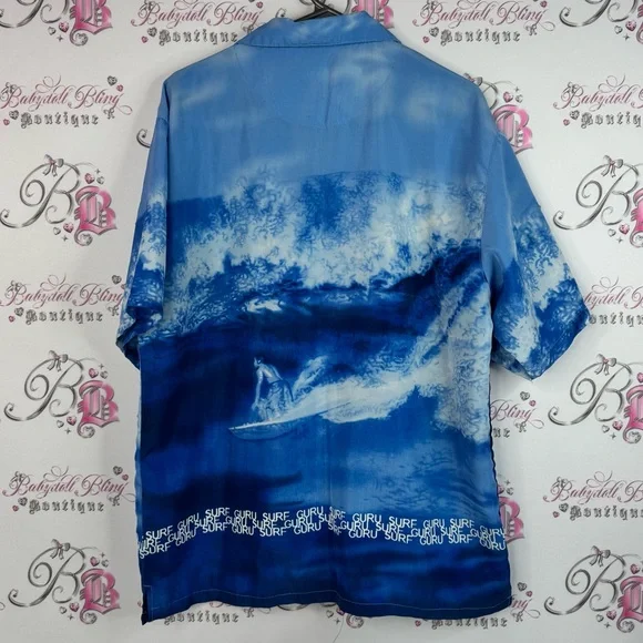 Surf guru button up Tshirt vintage surf 🏄‍♂️ scene Ocean Wave Print y2k Shirt - Picture 2 of 9